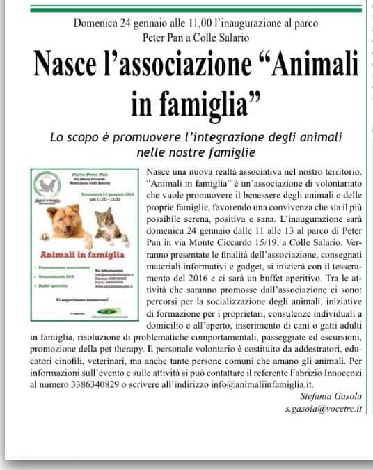 Nasce l’associazione “Animali in famiglia”